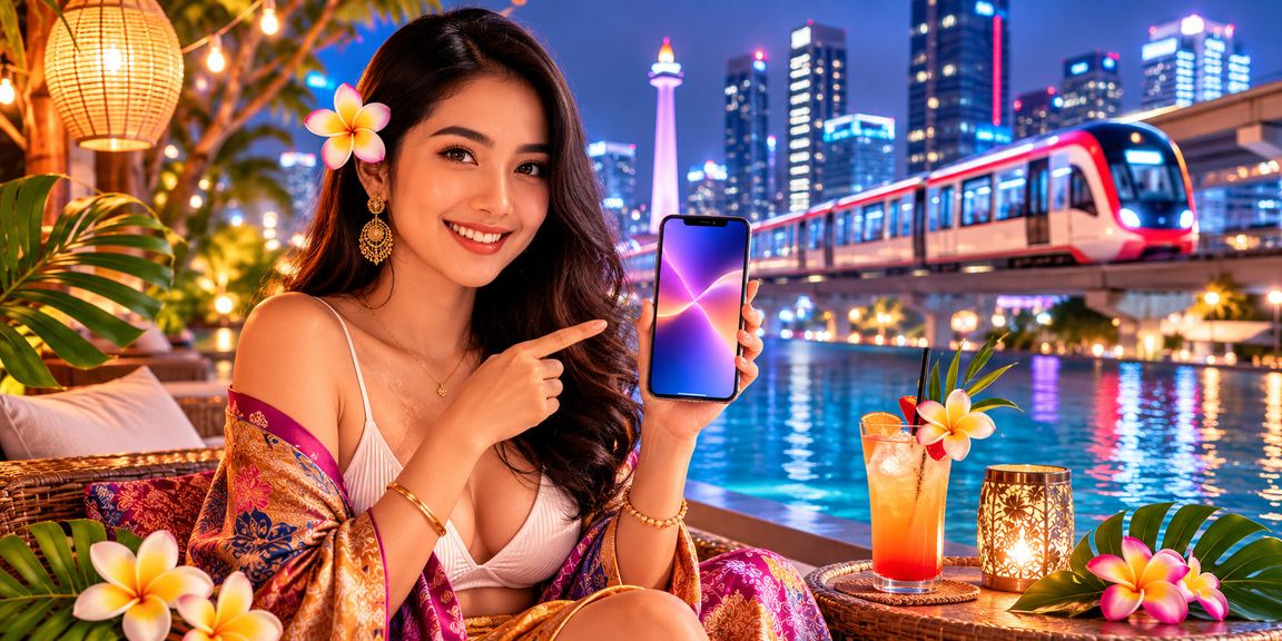 Pengunjung pasar malam menikmati hiburan digital dengan transaksi aman terenkripsi